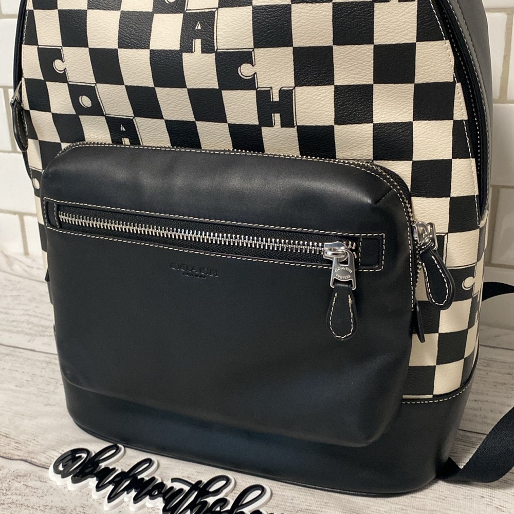 *NEW Coach West Backpack with Black and White Checkerboard Print - Picture 3 of 14